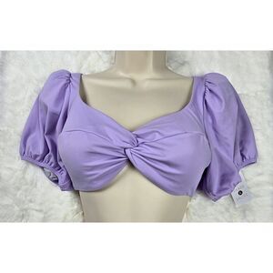 Shade & Shore Purple Puff Sleeve Bikini Top Medium